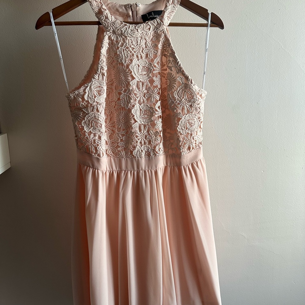 Lulu's Blush Lace Halter Dress